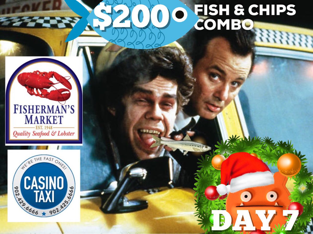 DAY 7! 🎅🏻🦞🦐🐠🐟🚕 $200 FISH & (taxi) CHIPS COMBO donated by @FishermansHfx & Casino Taxi. $5 donated = 1 chance to win the entire Calendar or 2 Runner Ups 🤩 $45 AWAY FROM $6000 RAISED More info at AndyVent.ca #FeedTheNeed Buy tix at rafflebox.ca/raffle/feedns