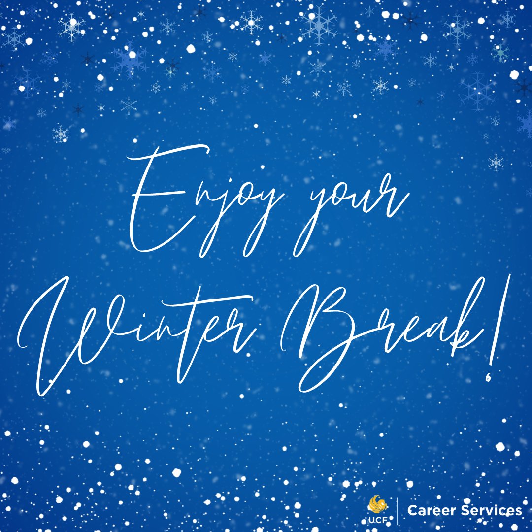Dear Knights, we hope you have a safe &amp; fun winter break! You deserve it! 

Our office will be closed on December 20th and reopen January 2nd. 🙂

Classes will begin on January 8th. We can't wait to have another wonderful semester in the new year!💯
-
#job #career #ucf