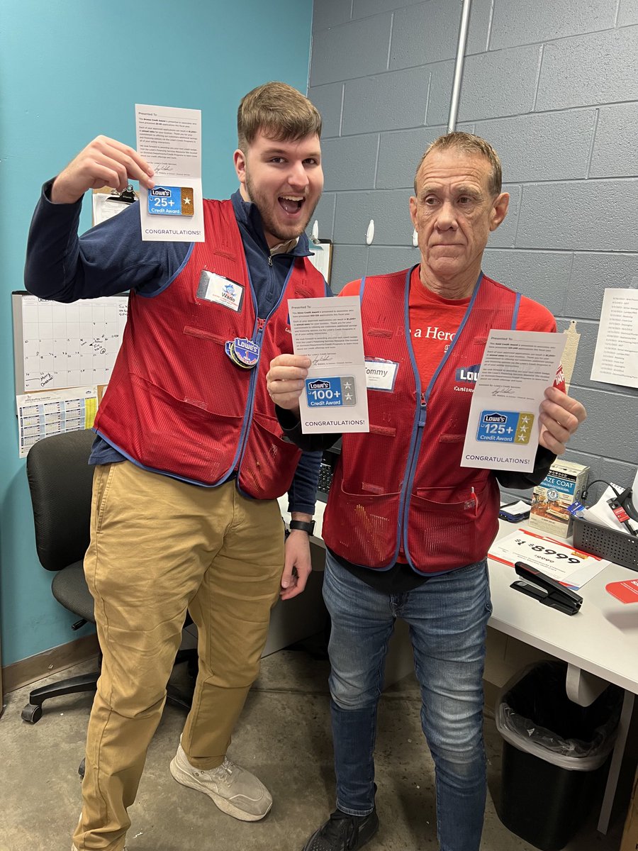 Congratulations to Wade and Tommy on earning their credit badges! Look at Tommy earning his 125+ credit badge on top of selling over a Million dollars this year. Way to go!@JamesW_2009 <a href="/MCharlton2674/">Marcus Charlton</a> <a href="/tinamcamp777/">Tina Campbell</a>  <a href="/BrianTe58414379/">Brian Terry</a> @som2to <a href="/BenitoKomadina/">Benito.Komadina@Lowes</a> <a href="/Salem2939/">salem.</a> @madelinemak1