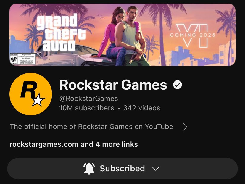 Rockstar Games has now reached 10 million subscribers, gaining over 2.5 million in just a few days!