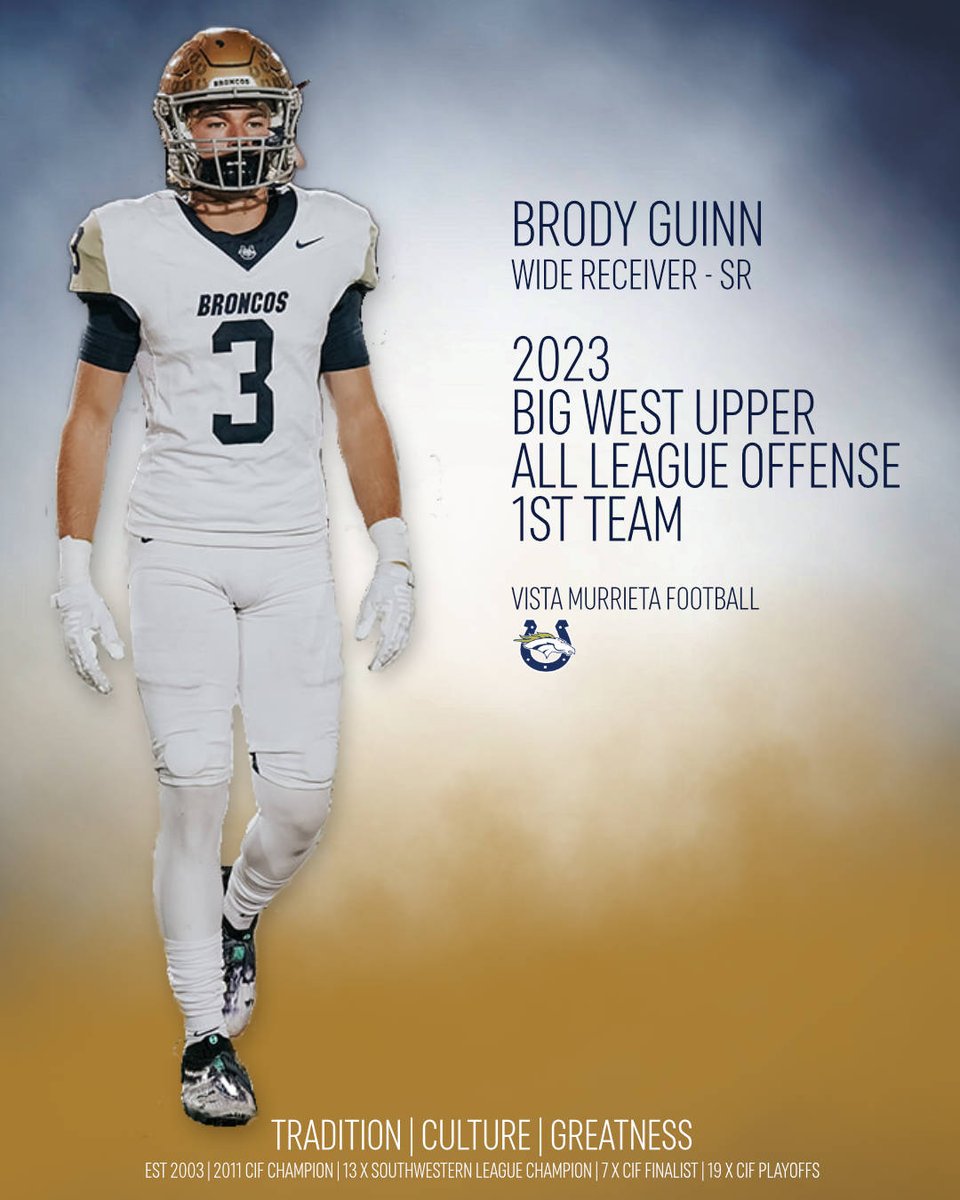 Vista Murrieta Football (@vmhsfootball) on Twitter photo Congratulations to Brody Guinn on being named Big West Upper, All League Offense 1st Team.
#BroncoNation #ReturnOfTheGold #THEVistaMurrietaHighSchool #Menace
<a href="/brody_guinn/">Brody Guinn</a> Congratulations to Brody Guinn on being named Big West Upper, All League Offense 1st Team.
#BroncoNation #ReturnOfTheGold #THEVistaMurrietaHighSchool #Menace
<a href="/brody_guinn/">Brody Guinn</a>