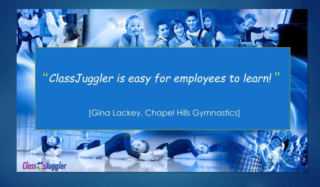 ClassJuggler's tweet image. Thanks for the kind words, Gina of Chapel Hill Gymnastics CheerClassjuggler.com  #CheerleadingSoftware #GymnasticsSoftware #ClassManagementSoftware  #ClassBasedBusinessSoftware