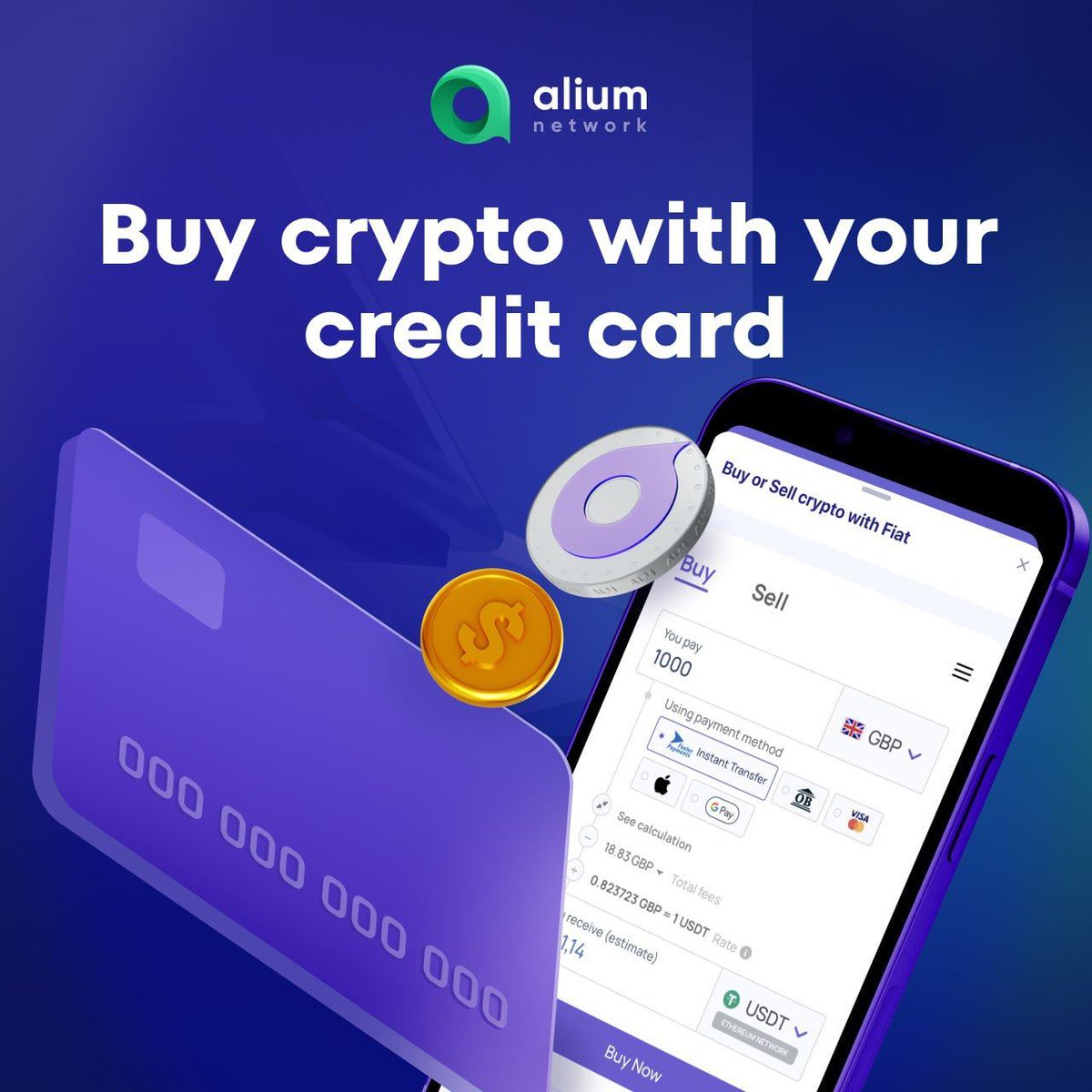 🔁 Buy&amp;Sell Crypto for fiat

▫️Accept credit card, debit card or bank transfer
▫️130 cryptocurrencies in total
▫️More than 150 countries and territories supported
▫️More than 28 local payment methods

🔗 On&amp;Off-Ramp Service - alium.finance/swap

#crypto #fiat #swap #card