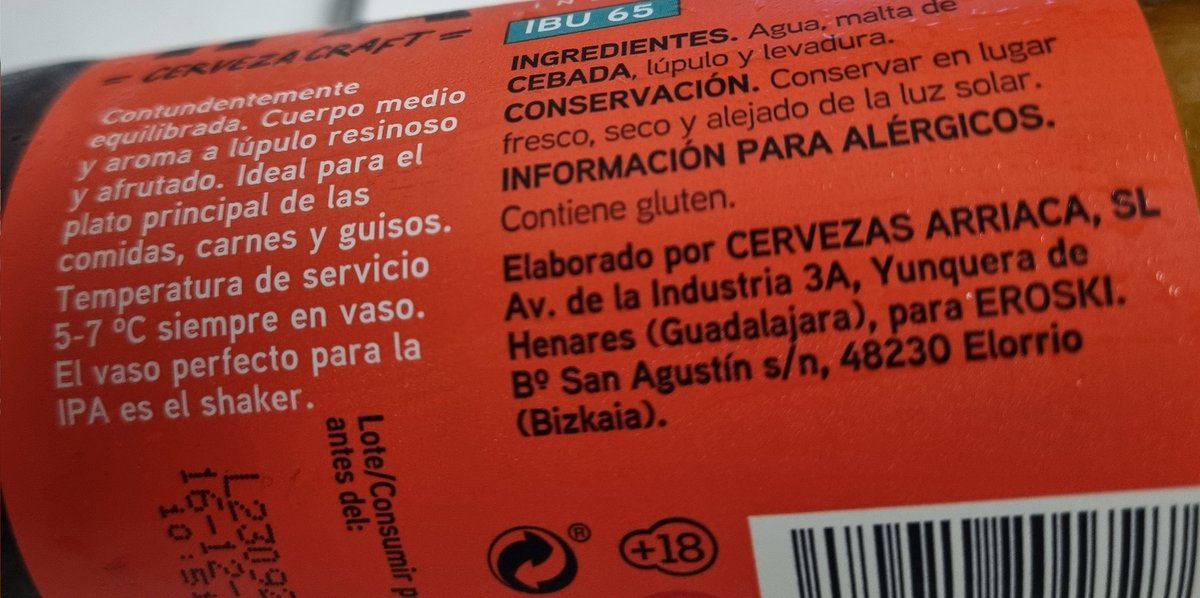 La IPA de <a href="/EROSKI/">EROSKI</a> por 1,37€ (la hace Arriaca) es para comprar 2 cajas cuando la pongan en promo a 1€ 😆
#CraftBeer #IPA #CervezaArtesana