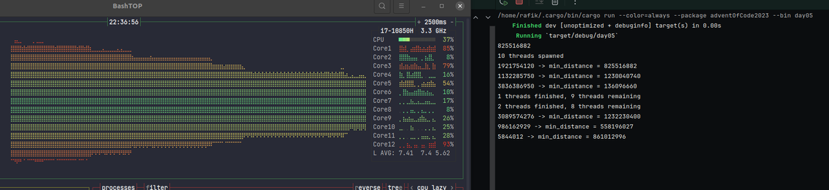 MRafik92's tweet photo. I just completed "If You Give A Seed A Fertilizer" - Day 5 - Advent of Code 2023 https://t.co/3S3d5aePEx #AdventOfCode using #RUST 
Multi-threaded number crunching 😍🦀🦀🦀
https://t.co/OXSyaeaczG https://t.co/edPFQUEHHX