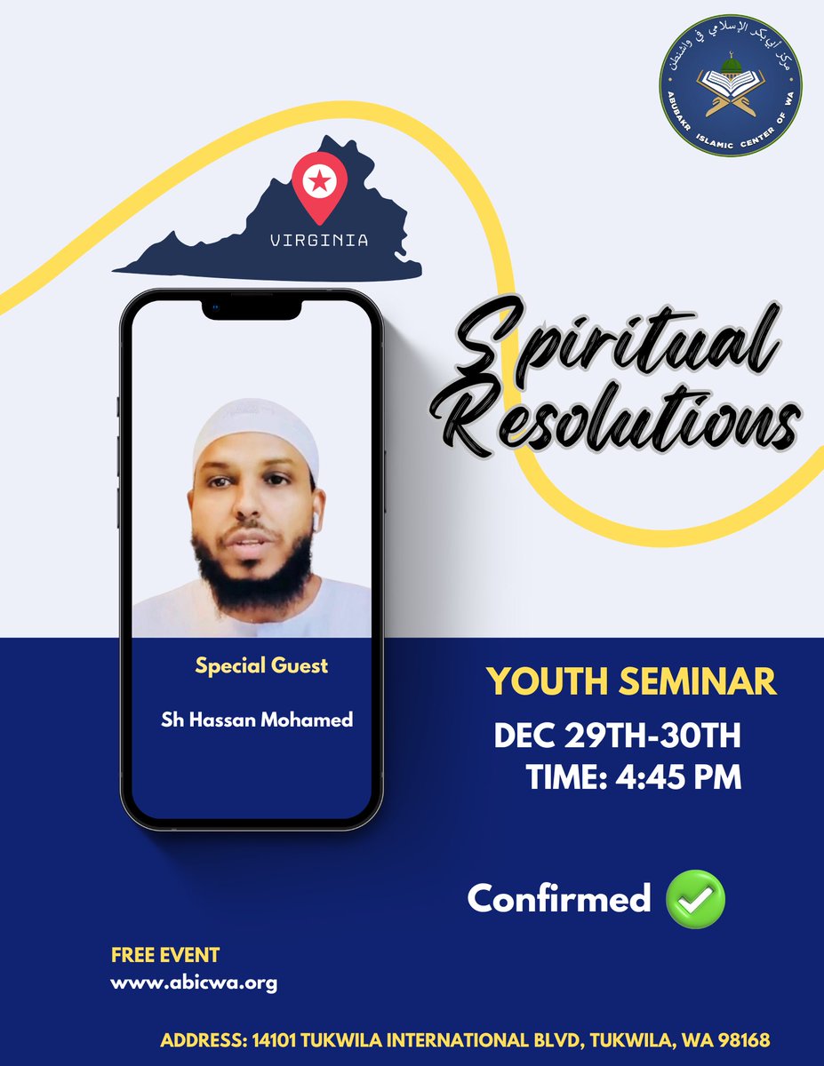 🔔We're honored and excited to have Shaykh Hassan Mohamed joining us for our “Spiritual Resolutions” conference. Don’t miss out 

مرحبا يا شيخ 

#YouthConference #Seminar #Confirmed