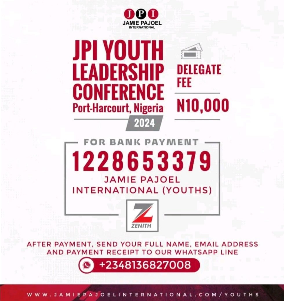 irenemass85's tweet image. The gathering of young leaders 
This is an opportunity for you to  learn , connect and get fired up ! 

Join  3000 young entrepreneurs and leaders for JPI Youth Leadership Conference, Port-Harcourt 2024
#jamiepajoeluniversity