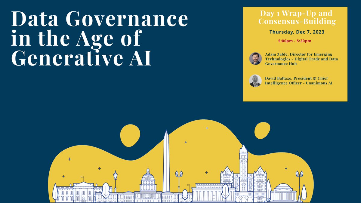 The Digital Trade and Data Governance Hub (@datagovhub) on Twitter photo Day 1 of our #DataGovGenAI2023 conference will end with a consensus-building exercise using <a href="/UnanimousAI/">Unanimous AI</a>'s SwarmAI consensus-building tool.
Follow live and participate online! Day 1 of our #DataGovGenAI2023 conference will end with a consensus-building exercise using <a href="/UnanimousAI/">Unanimous AI</a>'s SwarmAI consensus-building tool.
Follow live and participate online!