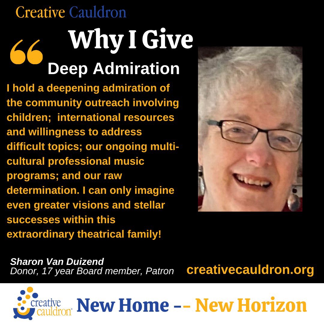 Sharon donates because she believes in our mission. Join her with a donation creativecauldron.org/support.html