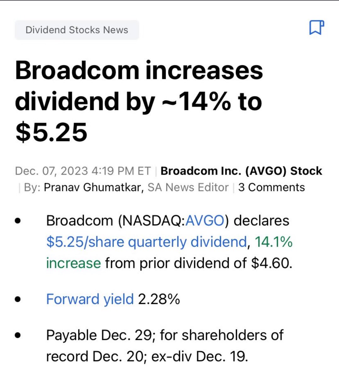 dividendology's tweet photo. Boom!

Broadcom $AVGO increased quarterly dividends by 14.10% to $5.25/share.

One of my favorite dividend stocks with a MASSIVE dividend hike!! https://t.co/hEp7YdiBWZ