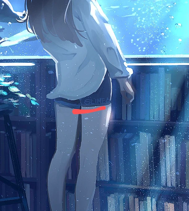 正解は1、本の表紙2、水中でした女性のおしりにあるのはスライムさんのサインでした(ダミー) 