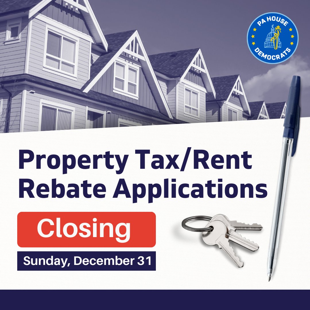 The deadline to apply for the 2022 Property Tax/Rent Rebate Program - for rebates on property taxes or rent paid in 2022 - is Sunday, Dec. 31! For more information or to apply: mypath.pa.gov