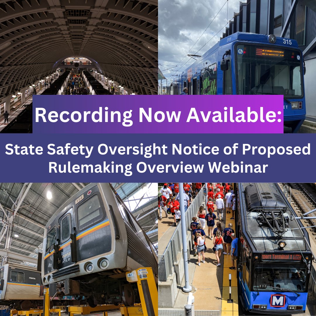 ICYMI: FTA hosted a webinar that discussed proposed new requirements for the State Safety Oversight regulation and how the public can submit comments on the proposed changes. Submit comments by January 16, 2024. bit.ly/3sd4vuB