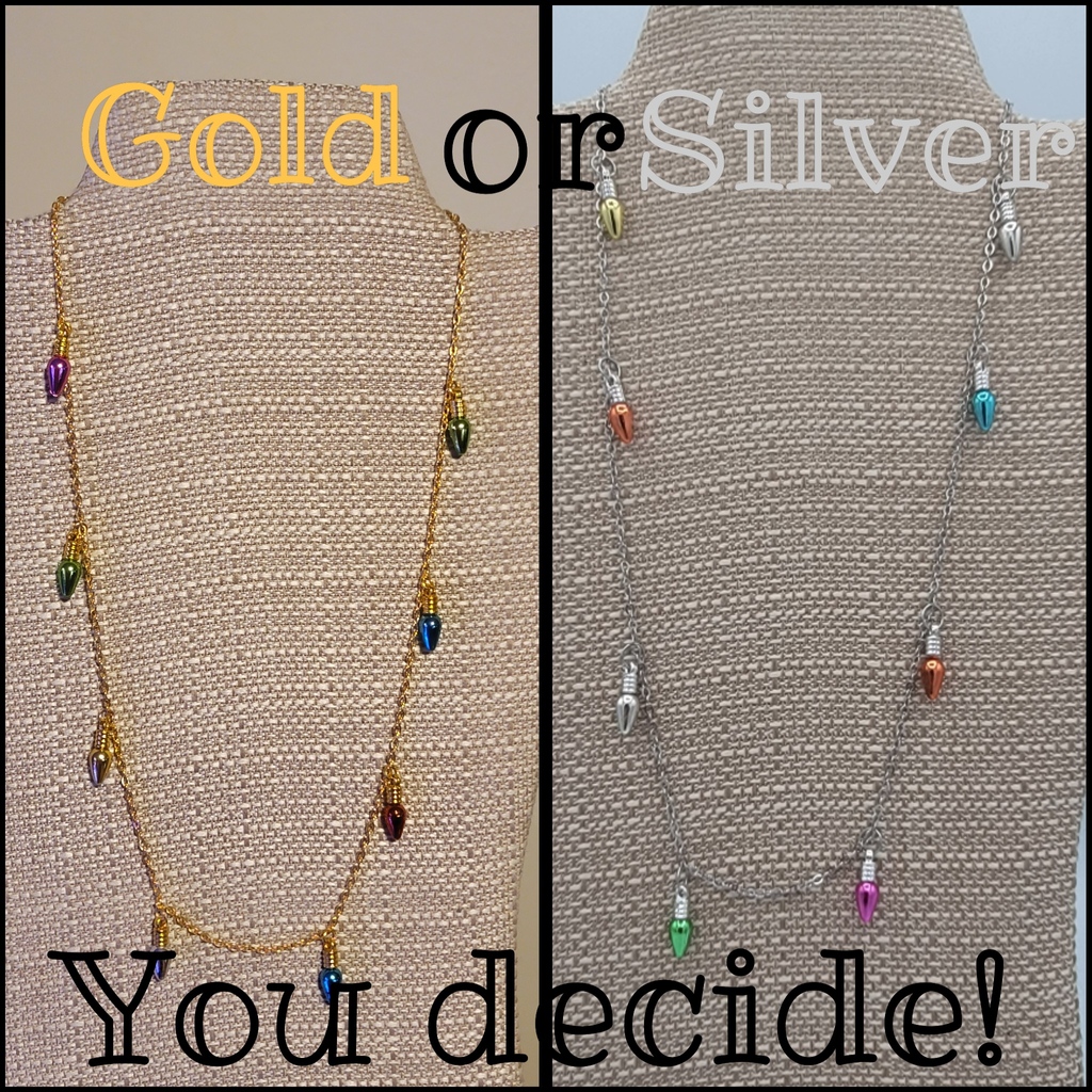 The metallic Christmas lights necklace has been such a hit this year, it's now available in gold too! Which do you prefer?

Find it here: twoheartsjewelers.etsy.com/listing/132047…

#christmasnecklace #christmaslights #handmadejewelry #handmadechristmas #shopsmall