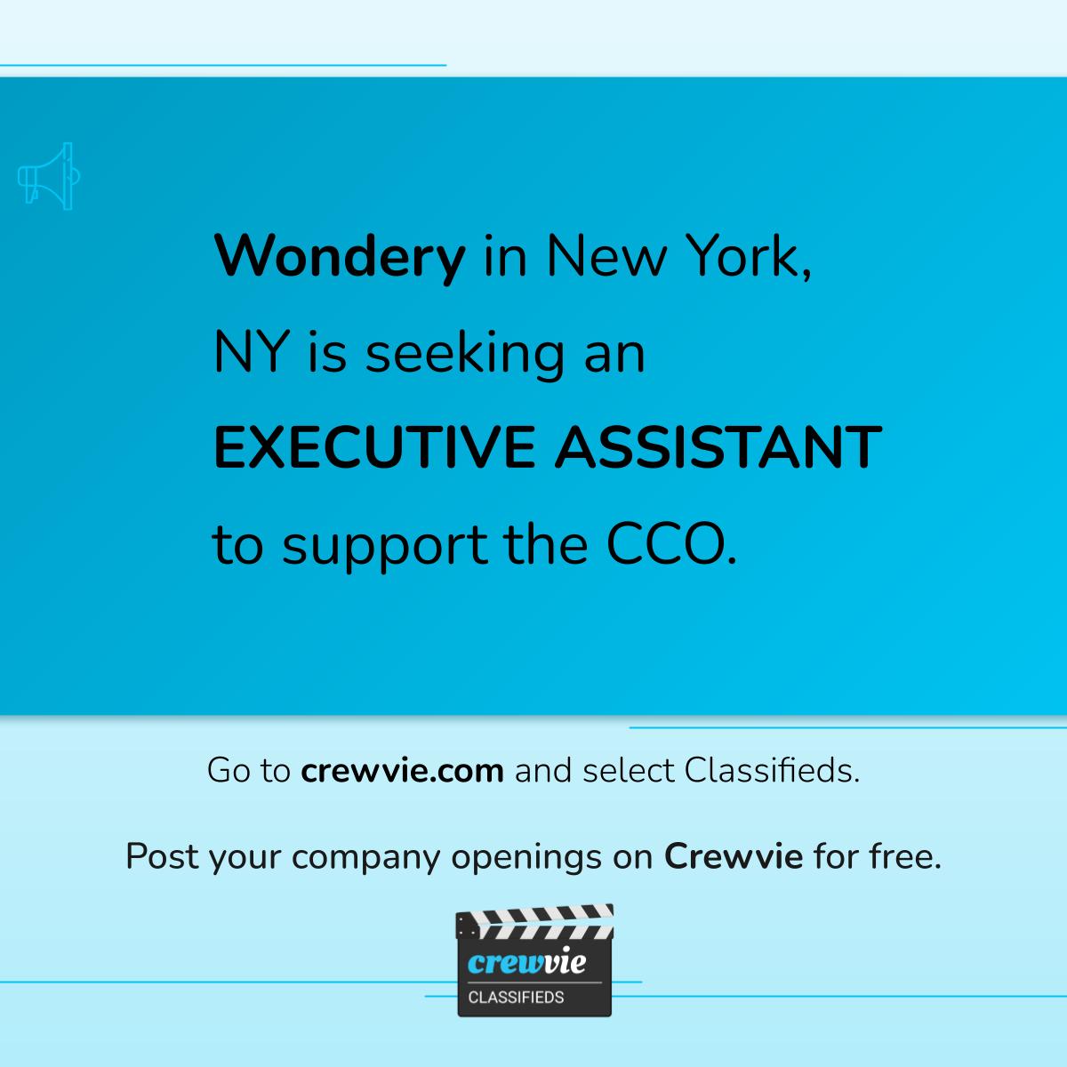 crewvie's tweet photo. Wondery in New York, NY is seeking an EXECUTIVE ASSISTANT to support the CCO. #nowhiring .@WonderyMedia .@amazonnews .@HWDCommission 

Learn more or share: https://t.co/EtiAynDLZy https://t.co/3Wy62NSiBo
