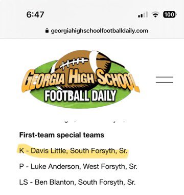 I want to thank the Coaches of Region 6-7A for voting me First Team All Region. Couldn’t have done it without @BBlanton73 @Lander_Causey and our entire line. @SFHS_Football @RecruitGeorgia @NEGARecruits @ForsythSports @CoachGiugliano @GeorgiaMaxPreps
