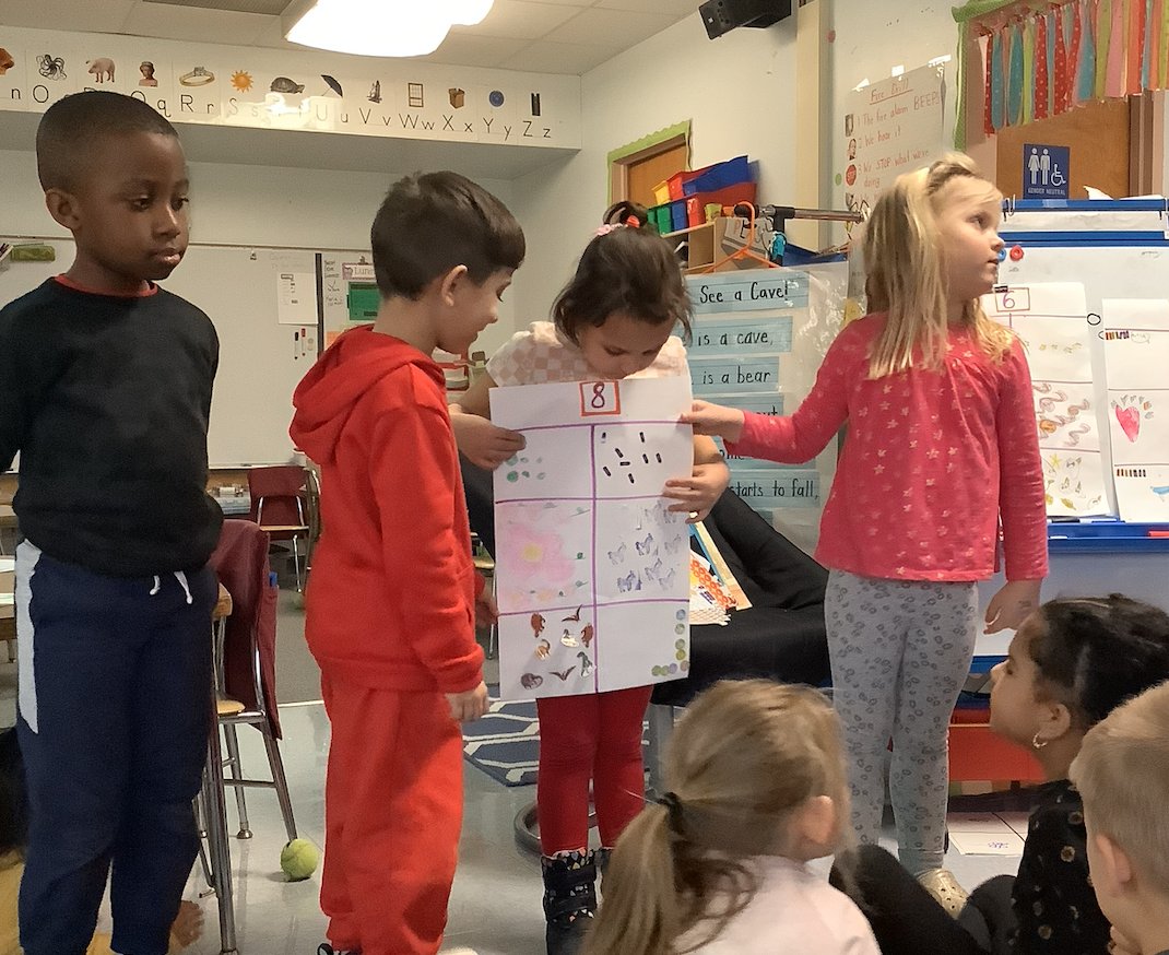 These kindergarten mathematicians worked together to create math posters representing quantities to 10. They did such a wonderful job! #LearnWithIM #WillowRidge480