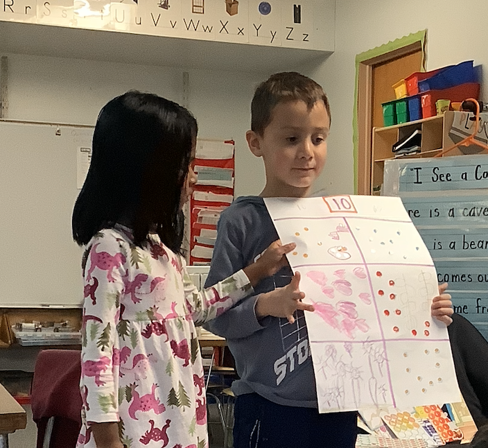 Jriddoch10's tweet photo. These kindergarten mathematicians worked together to create math posters representing quantities to 10. They did such a wonderful job! #LearnWithIM #WillowRidge480 https://t.co/0tBWbvCJQq