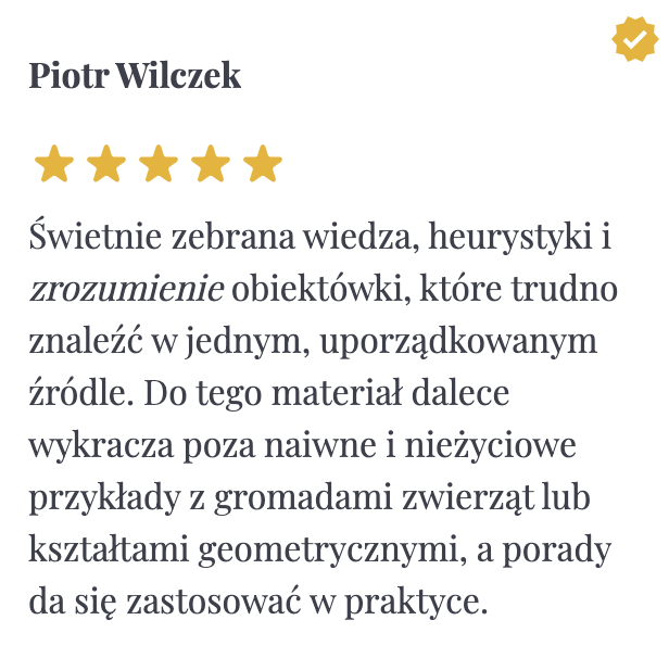 maniserowicz's tweet photo. Opinie o kursie "Programowanie Obiektowe: Fundamenty" od @JakubPilimon na naszej platformie #devbites
Zaraz podnosimy cenę, bo ta aktualna jest śmieszna.
Zapraszamy!
https://t.co/7SX1LUEYVV
#programowanie #oop #devstyle https://t.co/zJjUr5S2K3