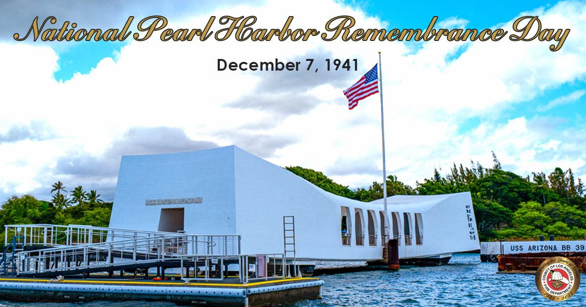 Today, we honor the over 3,000 individuals who died or were injured during the attack on Pearl Harbor 82 years ago.  

The #LACoFD recognizes the heroism &amp; bravery of each individual who defended the naval base during this tragic incident. 

May their memory continue to live on.
