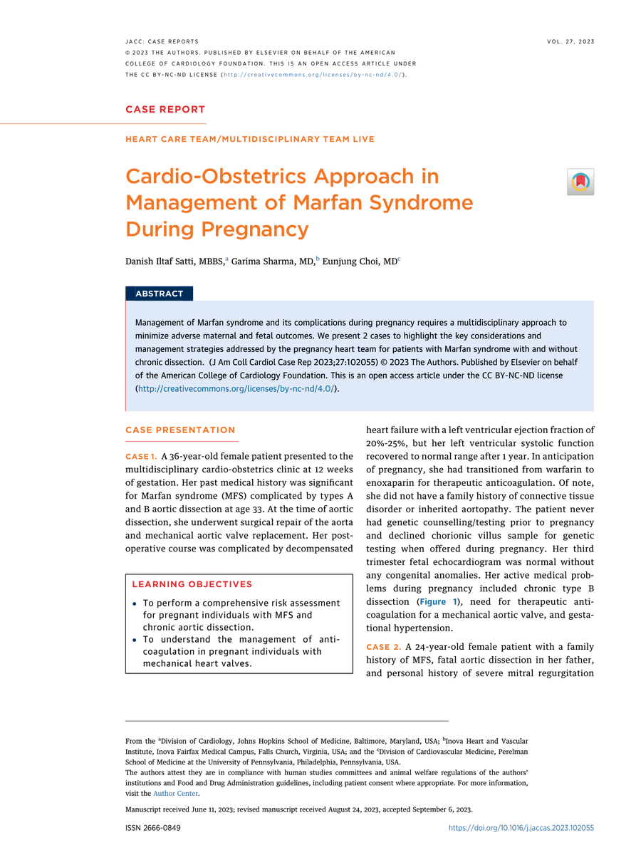 🔥 Our case series is finally out in the #CardioObstetrics focus issue of @JACCJournals #JACCCR 🤰 🫀 🔗 doi.org/10.1016/j.jacc… Grateful for the incredible mentorship of @GarimaVSharmaMD and @EstherChoiMD @hopkinsheart @InovaHealth @PennCardiology @PennCVWomen #CardioTwitter