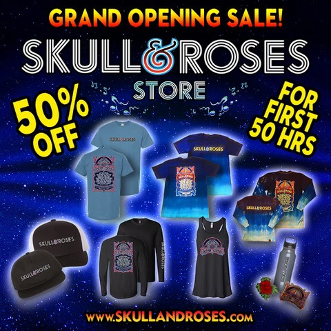 💀 The SKULL & ROSES store is officially OPEN! 🌹 To celebrate, we're offering 50% off for 50 hours on ALL 2023 merch! (*Discount is applied at checkout) Everything ordered by December 15th will be shipped in time for gift giving. 🎁 Link to shop! -> srvault.com
