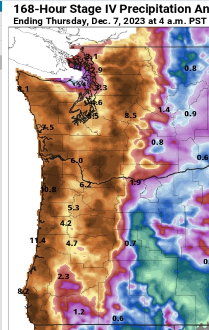 Initial estimates are that 10,300,000,000,000 gallons of water have fallen on Western Washington and Western Oregon in the last 7 days. #wawx #orwx That's 10.3 trillion gallons.