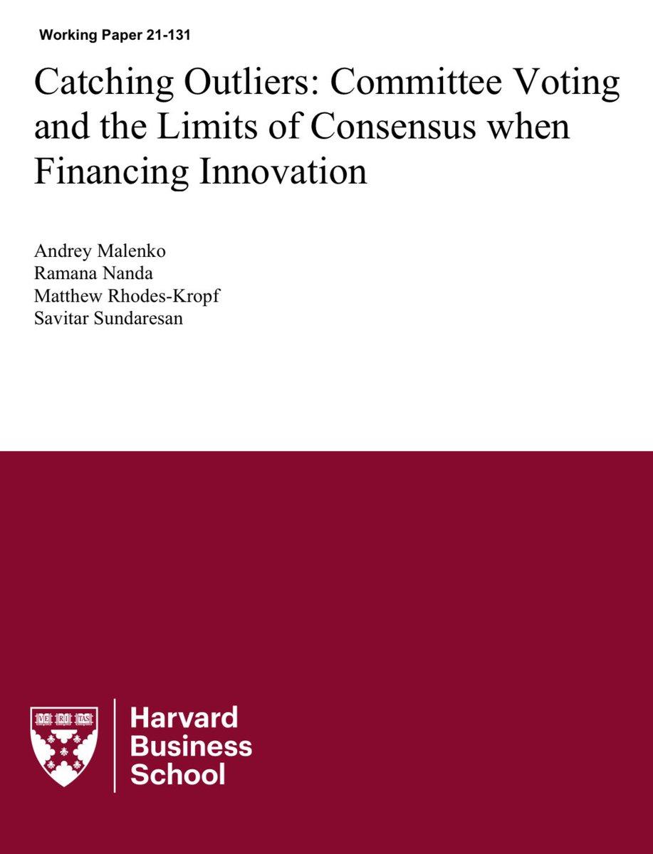 This is one of the best pieces of research I’ve read about how VC/PE firms make investment decisions. In short, comparing single decision maker “champions” model to unanimous/majority consensus models. It’s a worthwhile read. hbs.edu/ris/Publicatio…