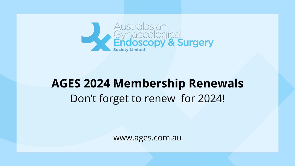 AGES Membership renewals for 2024 have been sent to our members. Please check your inbox to finalise your membership. If you're new to AGES and want to learn more, visit ages.com.au #agessociety #gynaecology #ages #gynaecologist