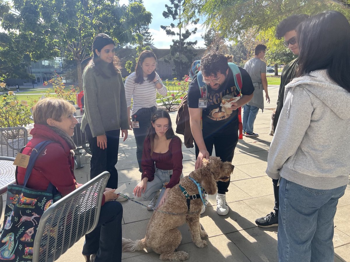 Romeo enjoyed all the attention from @UCSDBMS students at first ever dog therapy day organized by @Consweesweee and our new BMS Mental Health and Wellness Committee.