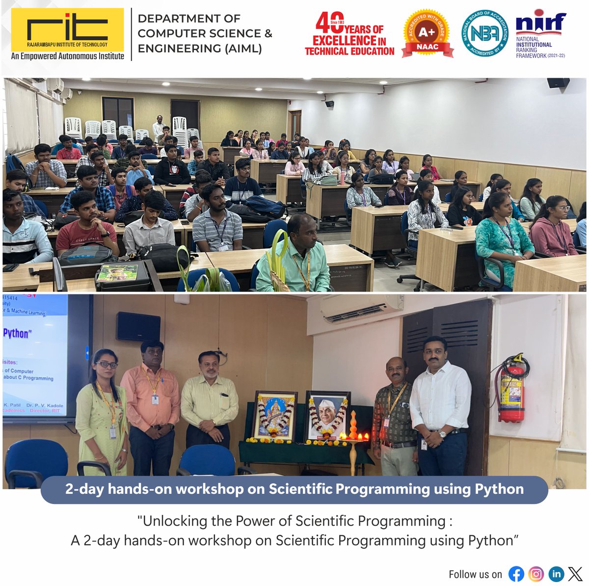 ritindia1983's tweet image. Unlocking the Power of Scientific Programming : A 2-day hands-on workshop on Scientific Programming using Python
#RIT #AI&ML #PythonWorkshop #SkillDevelopment #Education #RITCTL #pythonprogramming #Testpython #HandsOnprogramming #QualityAssurance #SoftwareDevelopment