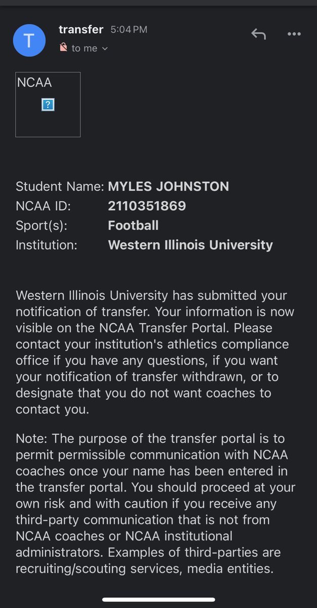 Thank you to my coaches and teammates at WIU. I have entered the transfer portal with 3 years of eligibility remaining. 6’1 185 WR