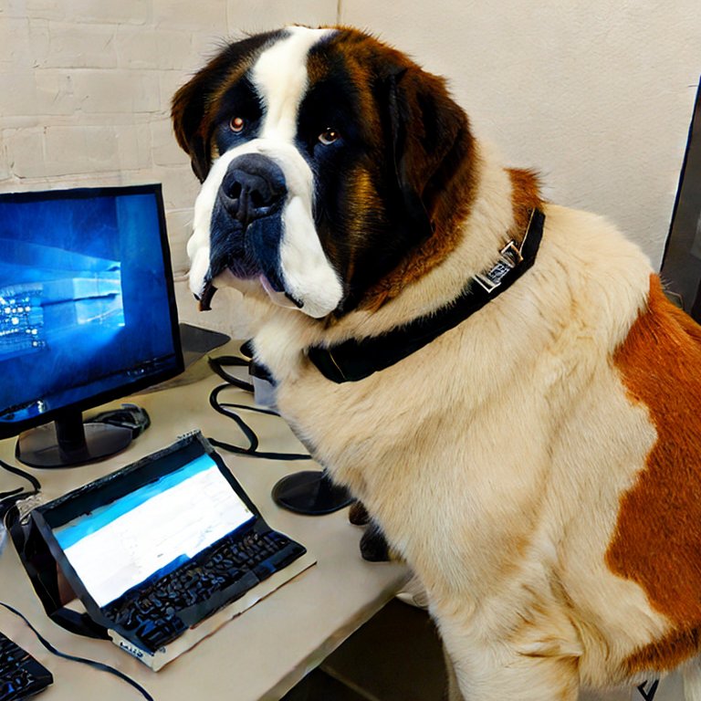 Best_Collabs's tweet photo. "A saint bernard dog behind the computer working an I.T job" https://t.co/fyju3XnN8z