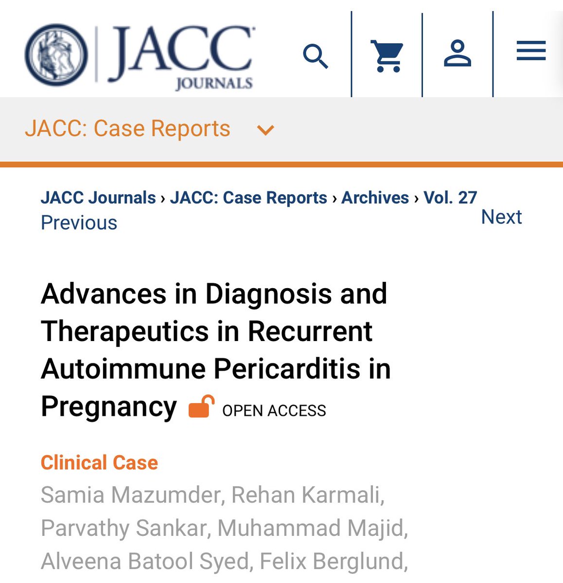 Samia Mazumder, MD (@mazumders_md) on Twitter photo How do you approach recurrent pericarditis in pregnancy? Check out our newest publication <a href="/JACCJournals/">JACC Journals</a>. Thankful for the incredible mentorship by <a href="/AllanLKleinMD1/">Allan L. Klein</a>! <a href="/RehanKarmaliDO/">Rehan Karmali DO, MS</a> <a href="/parvsan1/">Parvathy Sankar, DO</a> <a href="/Syed_Alveena/">Alveena Batool Syed</a> <a href="/BerglundMd/">Felix Berglund</a>
jacc.org/doi/10.1016/j.โฆ How do you approach recurrent pericarditis in pregnancy? Check out our newest publication <a href="/JACCJournals/">JACC Journals</a>. Thankful for the incredible mentorship by <a href="/AllanLKleinMD1/">Allan L. Klein</a>! <a href="/RehanKarmaliDO/">Rehan Karmali DO, MS</a> <a href="/parvsan1/">Parvathy Sankar, DO</a> <a href="/Syed_Alveena/">Alveena Batool Syed</a> <a href="/BerglundMd/">Felix Berglund</a>
jacc.org/doi/10.1016/j.โฆ