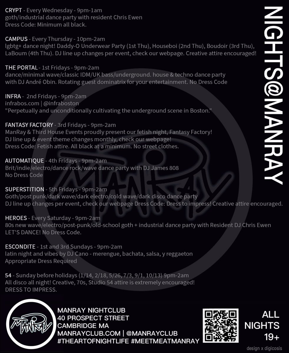 Updated Nights@Manray
Come Visit! You Know You Want To.
#MeetMeAtManRay
#ManRayNightClub #TheArtOfNightLife