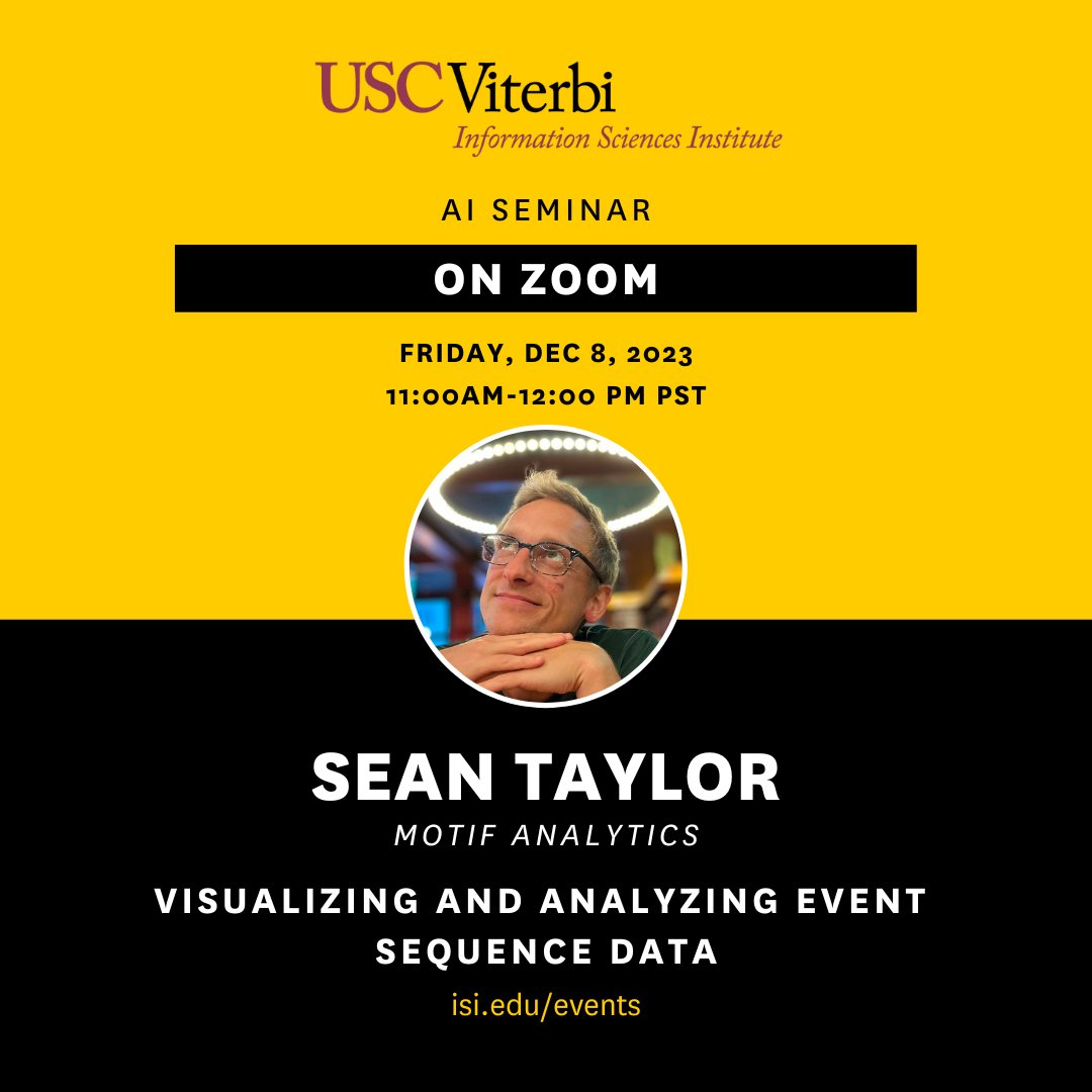 Come to our #AI seminar tomorrow! Sean J. Taylor is co-founder and chief scientist at Motif Analytics. He will explore promising approaches for studying event sequences with a focus on exploratory analysis and hypothesis generation. Join on zoom: bit.ly/3Rgp8Ct