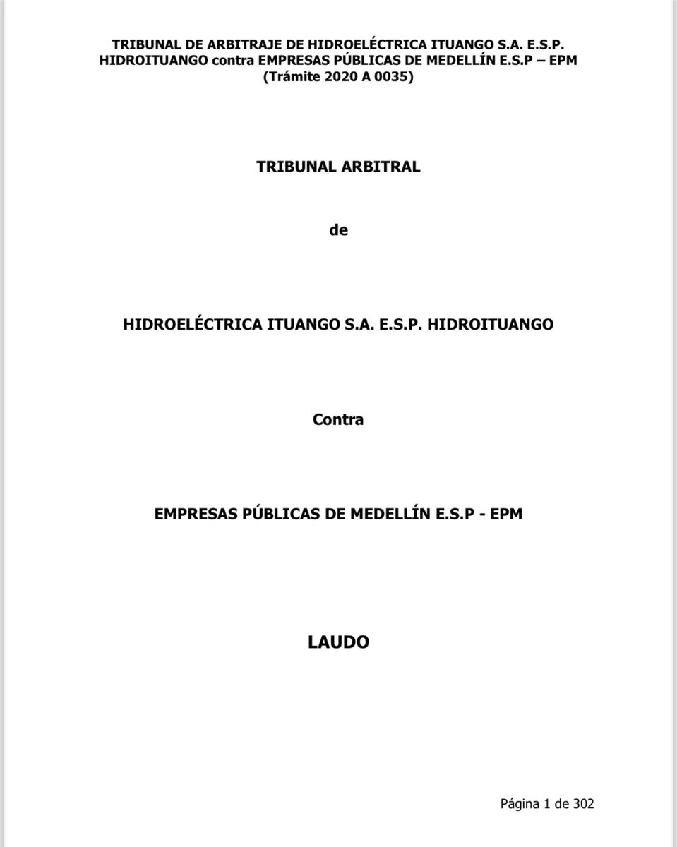 comprapublica_'s tweet photo. 📣Conozca aquí el Laudo Arbitral que resuelve controversia entre HIDROELECTRICA ITUANGO S.A ESP y EPM.

¿Resultado? Condenas mil y declaratorias de incumplimiento en contra de EPM

Descarga Laudo aquí👇🏻
https://t.co/86dFMEFqDz https://t.co/dA4E1TdyX8