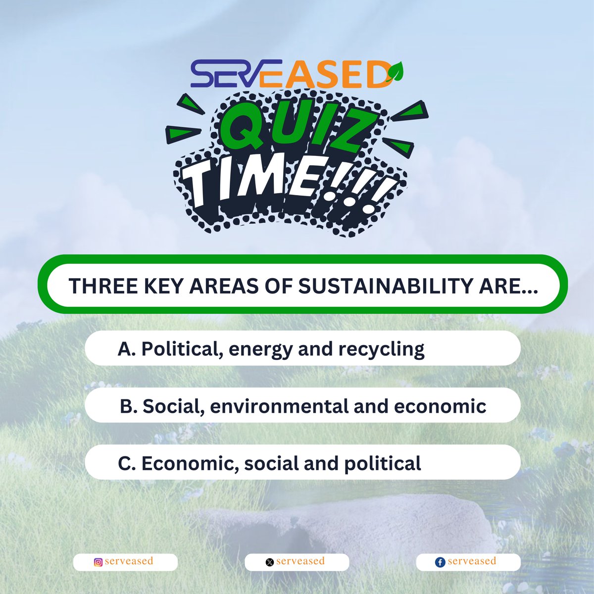 serveased's tweet photo. It's Trivia Thursday

We thought to test your knowledge of sustainability.
Can you guess the answer?

We will be waiting for our winner in the comment section.
You can learn more about sustainability and participate in it by signing up on our platform:
https://t.co/LU11Kf1LaT https://t.co/MYPtYn050U