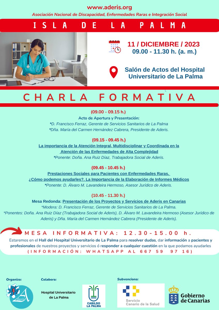 El lunes 11 de diciembre, estaremos en el Hospital Universitario de La Palma.