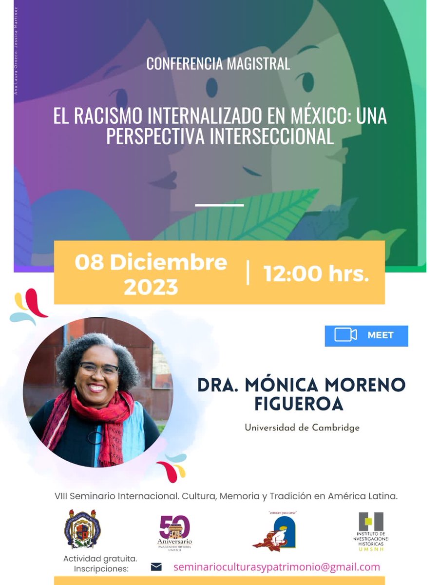 Dr. Monica Moreno Fig... (@monicamorenofig) on Twitter photo Les invito mañana a esta plática súper interesante. Imperdible diría yo. Es mi propuesta para desatorar el racismo, hablemos de su internalización. Invitadisimes!
escriban a este email (seminarioculturasypatrimonio@gmail.com) para el link en meet.
<a href="/colectivocopera/">@ColectivoCopera</a> Les invito mañana a esta plática súper interesante. Imperdible diría yo. Es mi propuesta para desatorar el racismo, hablemos de su internalización. Invitadisimes!
escriban a este email (seminarioculturasypatrimonio@gmail.com) para el link en meet.
<a href="/colectivocopera/">@ColectivoCopera</a>