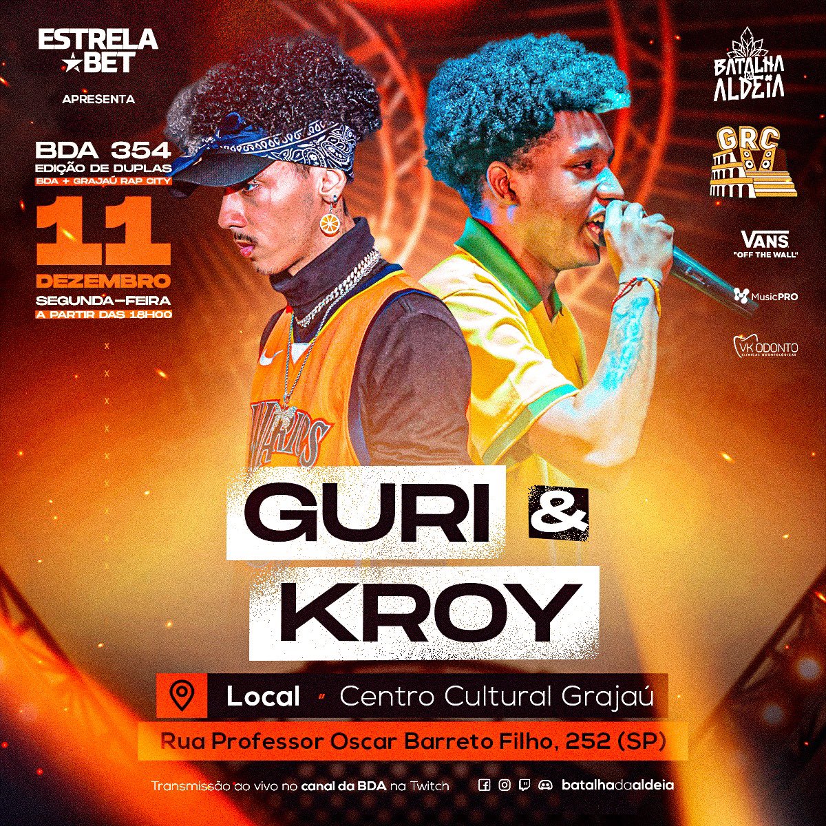 batalhadaldeia's tweet photo. GURI E KROY CONFIRMADOS!🔥
Os dois finalistas da última edição, que podem ser considerados os melhores do estado e do país! @vagalume_boy e @neguinhodemogi vão tocar o terror em Grajaú, com muita rima absurda!
#batalhadaaldeia #bda354 #batalhaderima https://t.co/zcVo0HCK8l