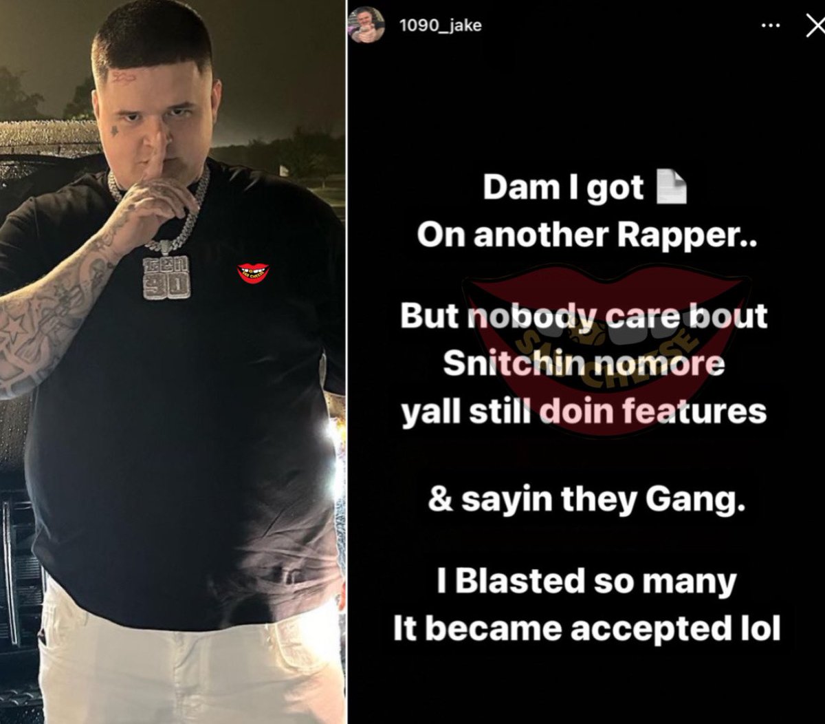 SaycheeseDGTL's tweet image. 1090 Jake claims to have paperwork on another rapper, but is hesitant to share it: “Nobody care about snitching no more y’all still doing features”