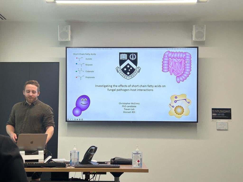Traven Lab (@travenlab) on Twitter photo Final PhD review for our PhD candidate <a href="/chrismccro/">Christopher McCrory</a>. Congratulations Chris on an impressive body of work and an outstanding talk!
Soon-to-be Dr McCrory recently published about how crotonate modulates Candida albicans morphology, in <a href="/mbiojournal/">mBio</a>
<a href="/CentreImpactAMR/">Centre to Impact AMR</a> <a href="/MonashBDI/">Monash Biomedicine Discovery Institute</a> Final PhD review for our PhD candidate <a href="/chrismccro/">Christopher McCrory</a>. Congratulations Chris on an impressive body of work and an outstanding talk!
Soon-to-be Dr McCrory recently published about how crotonate modulates Candida albicans morphology, in <a href="/mbiojournal/">mBio</a>
<a href="/CentreImpactAMR/">Centre to Impact AMR</a> <a href="/MonashBDI/">Monash Biomedicine Discovery Institute</a>