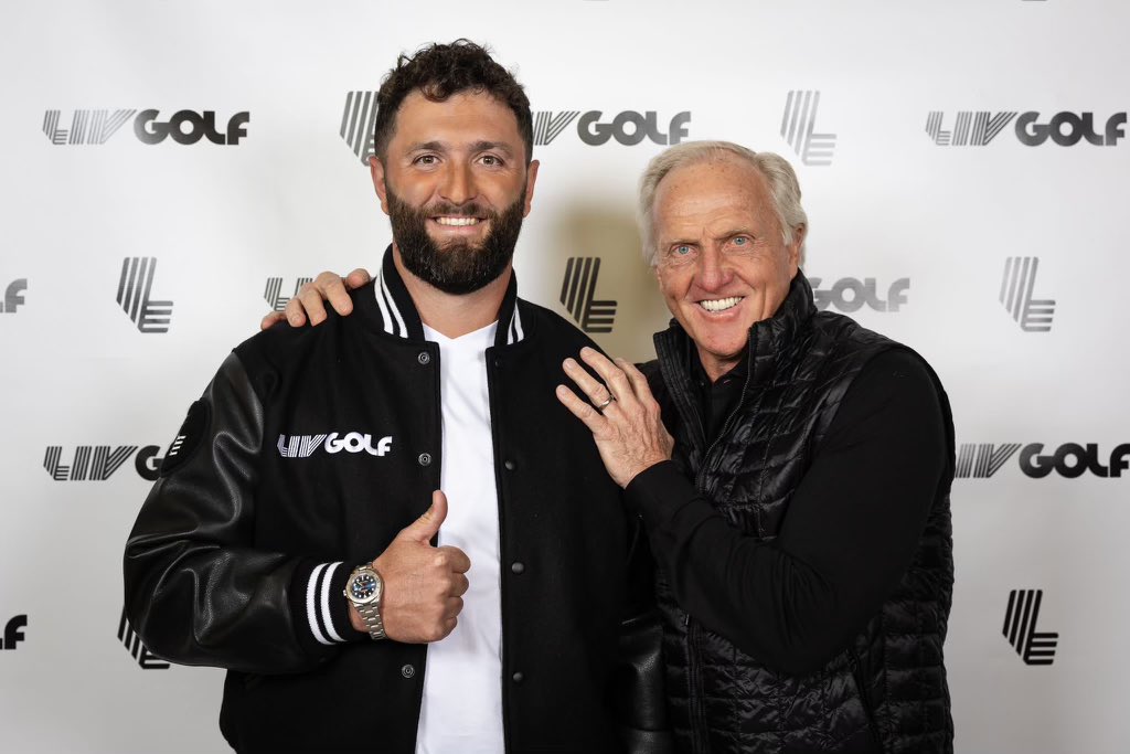 SharkGregNorman's tweet photo. Welcome to the LIV family @JonRahmpga. I met you when you were 19 and recognized your immense talent at the time. Your accomplishments since then have been tremendous. Look forward to an incredible journey ahead mate. https://t.co/AgwpEhGHbV