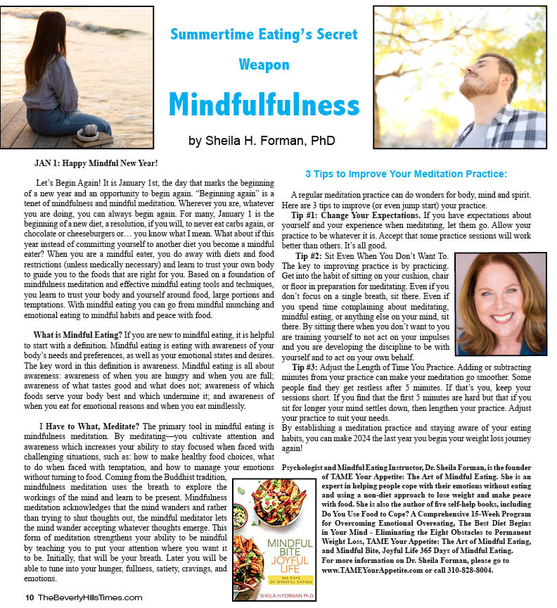 Check out Dr. Sheila's article on #mindfuleating in  #beverlytimes.com.
#mindfulness #eating # summertime #tameyourappetite @tameyourappetite #weightloss #dieting #health