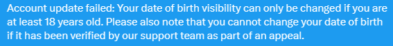 Steamed_Hamms's tweet photo. @Support I mistakenly removed my DOB from my profile an I am now unable to add it back, any help? https://t.co/GALfc78in5