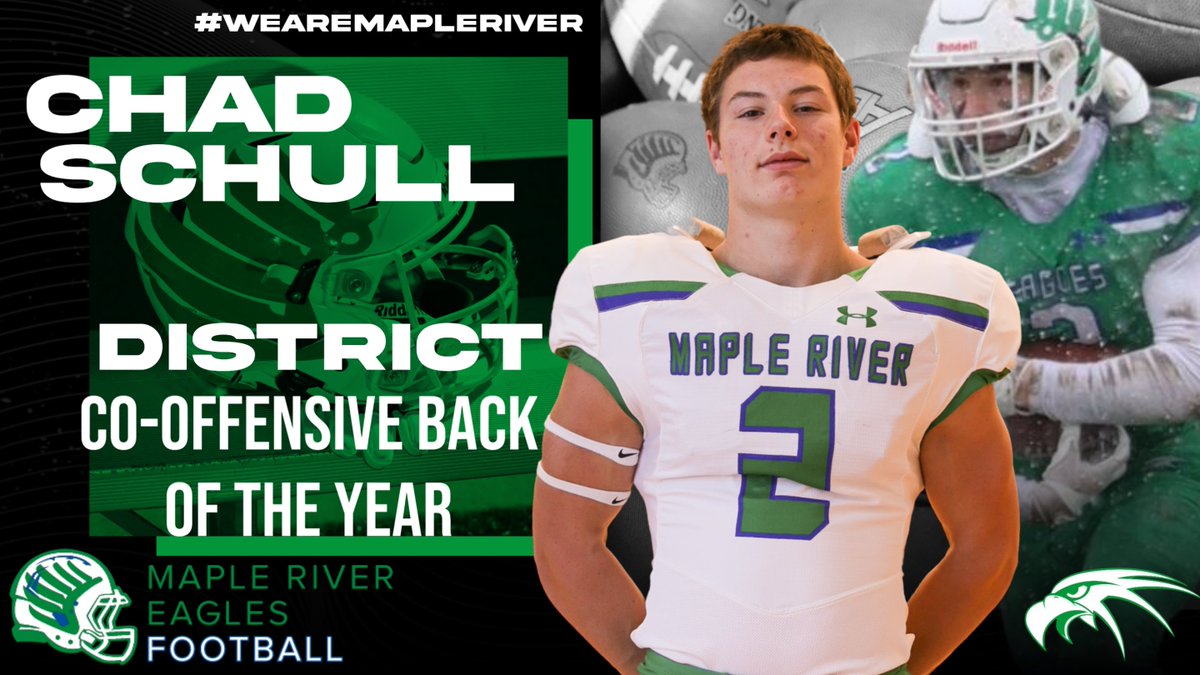 Congratulations, Chad, for being selected 2023 South Central Blue Sub-District Co-Offensive Back of the Year!
Chad rushed for 753 yards, and gained 153 yards on receptions, scoring 10 touchdowns.
#wearemapleriver