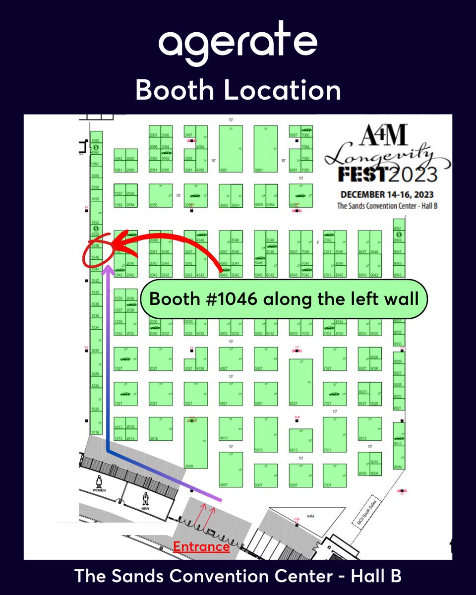 🌐 Visiting #LongevityFest 2023 this week?

📍 Here are directions to our booth @SandsExpo Convention Center🔍

👋 Come say Hi! & explore your biological age!

@A4MEvents #Aging #Longevity #Healthcare #AgingGracefully #LongevityJourney #HealthRevolution #UnlockLongevity #AgeRate