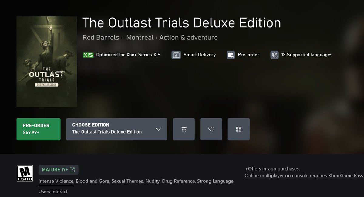 The Outlast Trials: Deluxe Edition has shown up on the Xbox Store