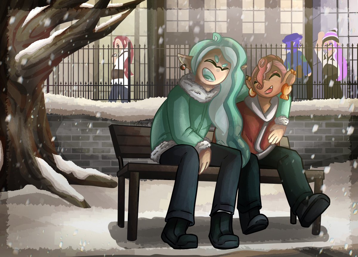 AlexKyanite's tweet photo. Nixi and Bloom are enjoying a day off in the snow! 
#art #digitalart #splatoon #splatoon3 #splatoonagent4 #splatoonagent8 https://t.co/rnb1gLlPX5